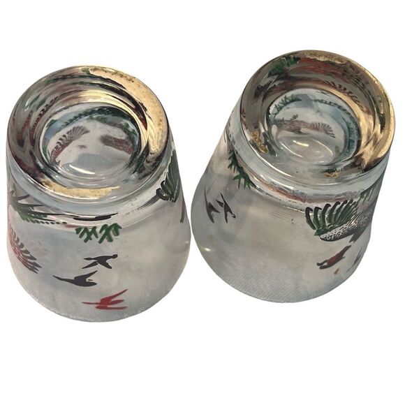 Vintage 2 Hazel Atlas Pheasant Shot Glasses Barware Hunting Lodge Man Cave MCM - Picture 7 of 8